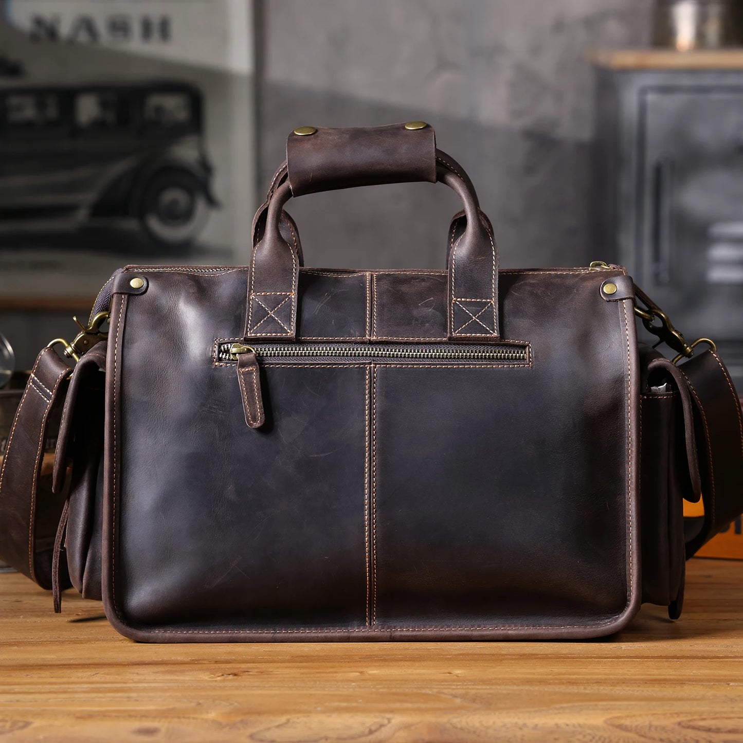 14” Genuine Leather Laptop Briefcase Vintage Messenger Bag