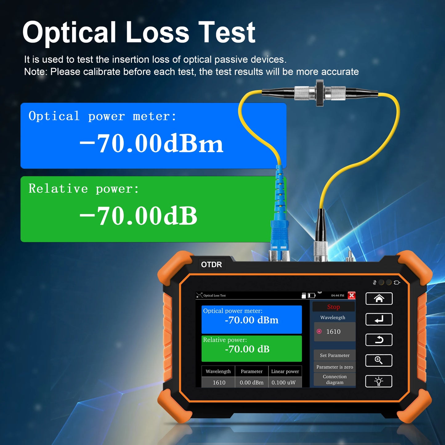 Portable 4 Inch OTDR Fiber Optic Tester 1550nm 24dB OPM VFL