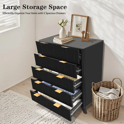 Modern 5 Drawer Tall Dresser Wave Fluted Design