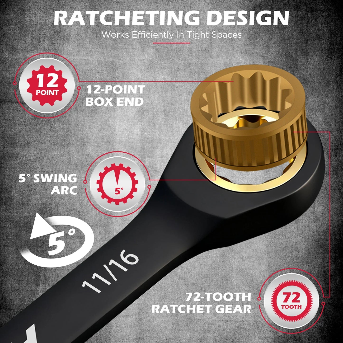 72-Tooth Ratchet Spanners 24PC Black Finish Tool Set