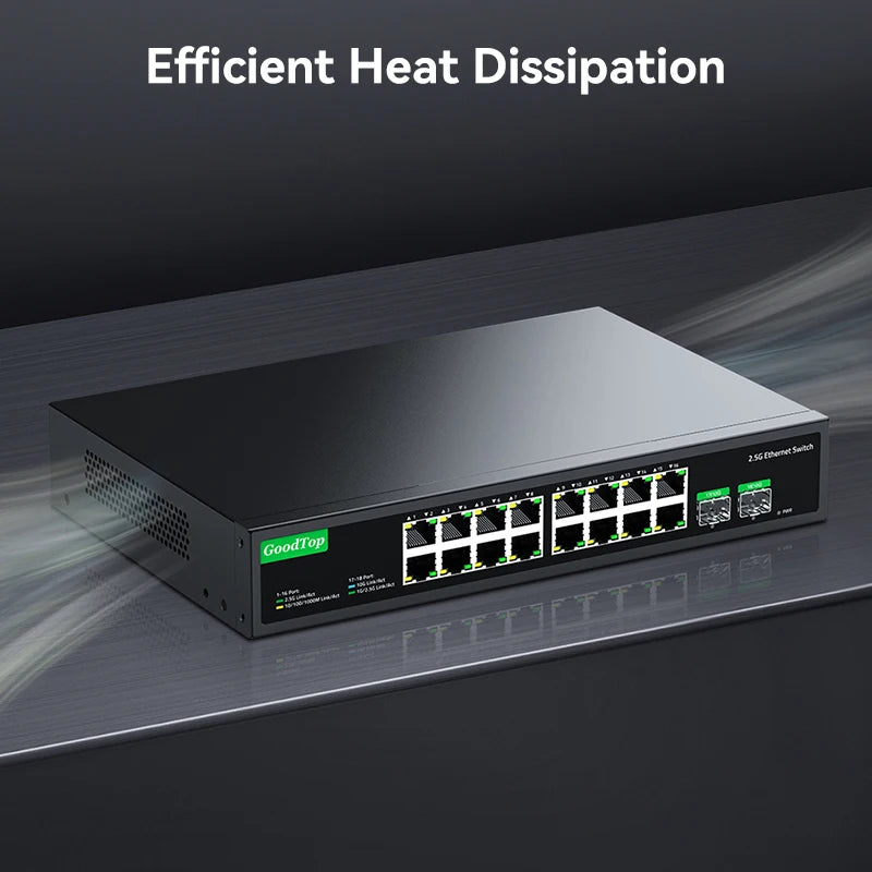 16 Port 2.5G Ethernet Switch with Dual 10G SFP Uplink