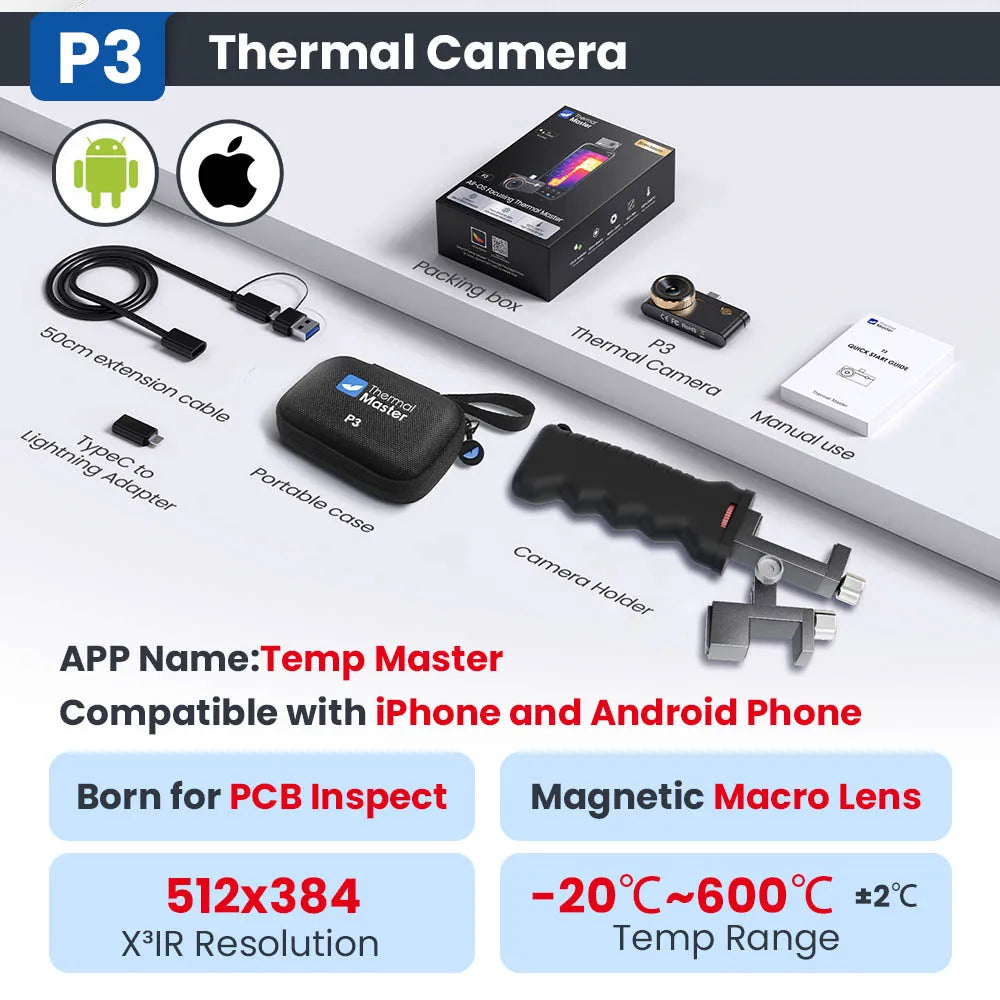 P3 Thermal Camera for iPhone and Android Smartphones with Holder