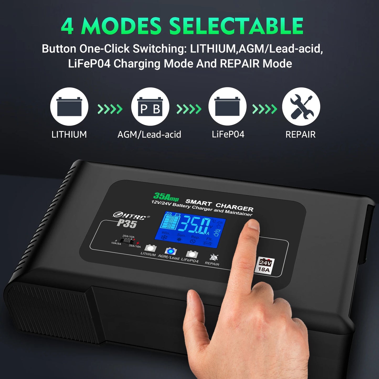 35A Smart Car Battery Charger 12V 24V LCD