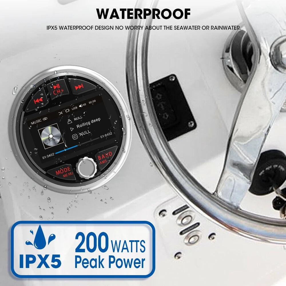 50RV Black Waterproof Marine FM/AM Radio for Outdoor Audio