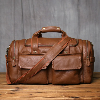 Classic Brown Leather Travel Bag Spacious Laptop Messenger