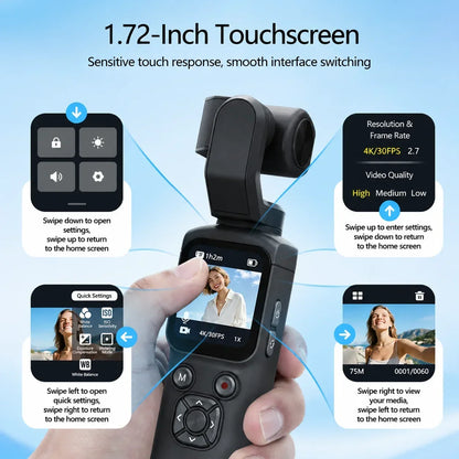 4K Action Camera 64MP Face Tracking Gimbal Stabilizer