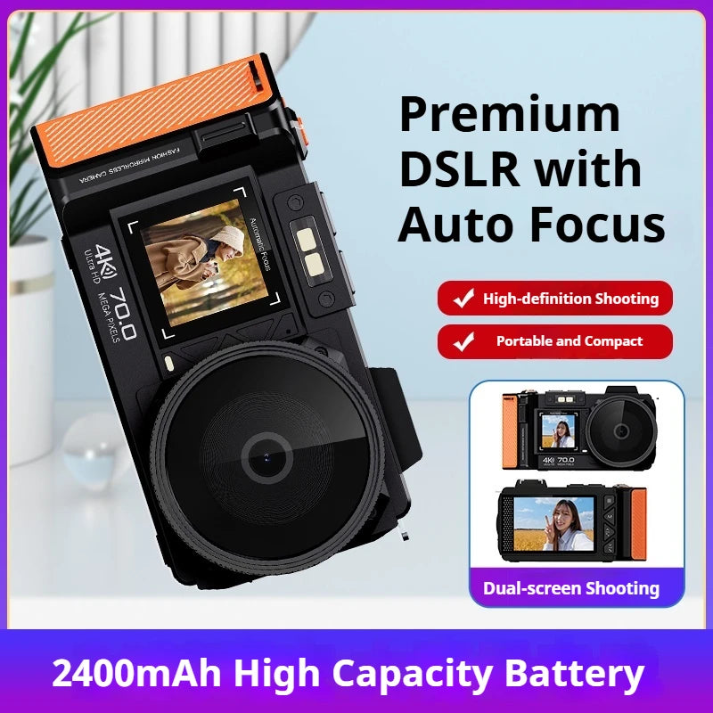 4K UHD SLR Style Camera 70MP Dual Screen 64GB Card