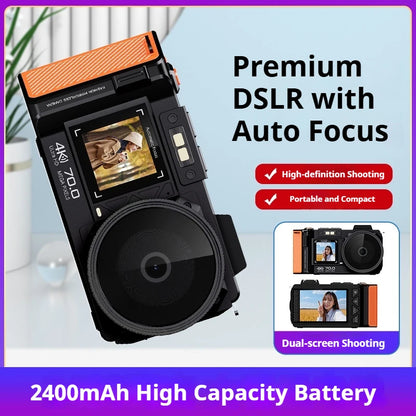 Digital Camera 4K 70MP Dual Screen 50X Zoom Autofocus