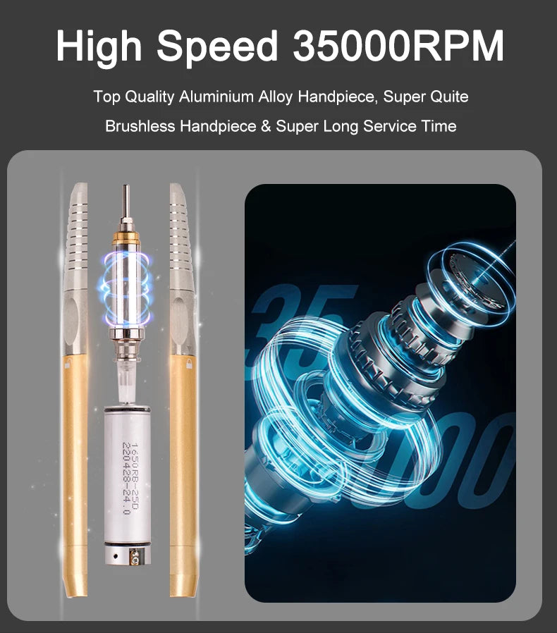 Portable White High Speed Aluminium Nail Drill Machine