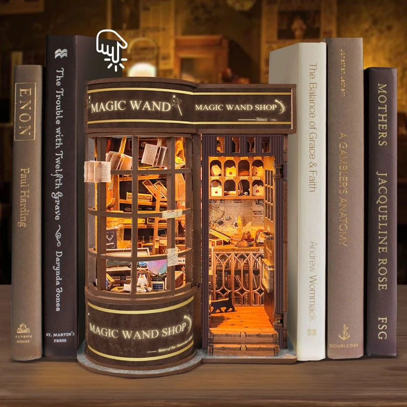 DIY Wooden Book Nook Kit with Retro Magic Shop Design