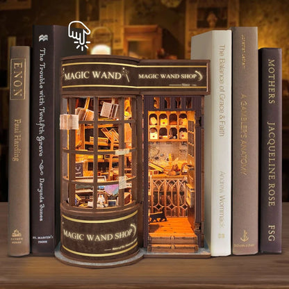DIY Wooden Book Nook Kit with Retro Magic Shop Design