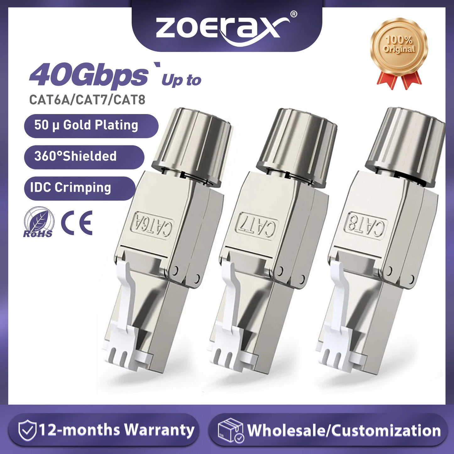 RJ45 Ethernet Connector Toolless Cat8 Plug