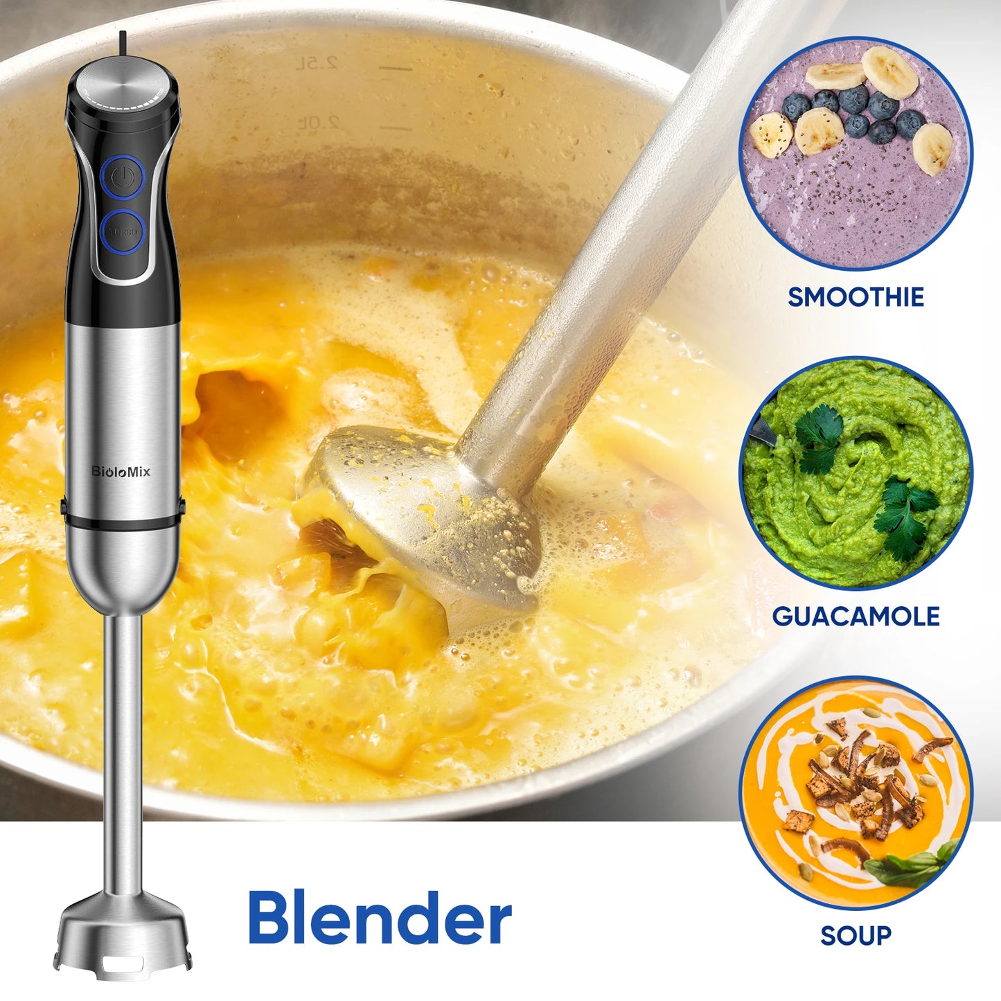 Portable 1500W Hand Blender with Food Processor & Smoothie Maker