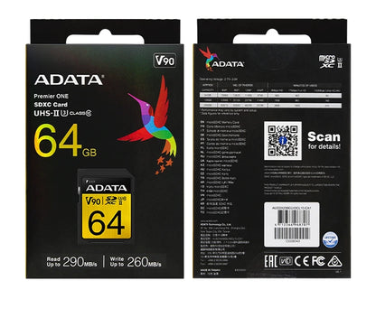 ADATA 64GB V90 UHS II SDXC Card for 4K Video