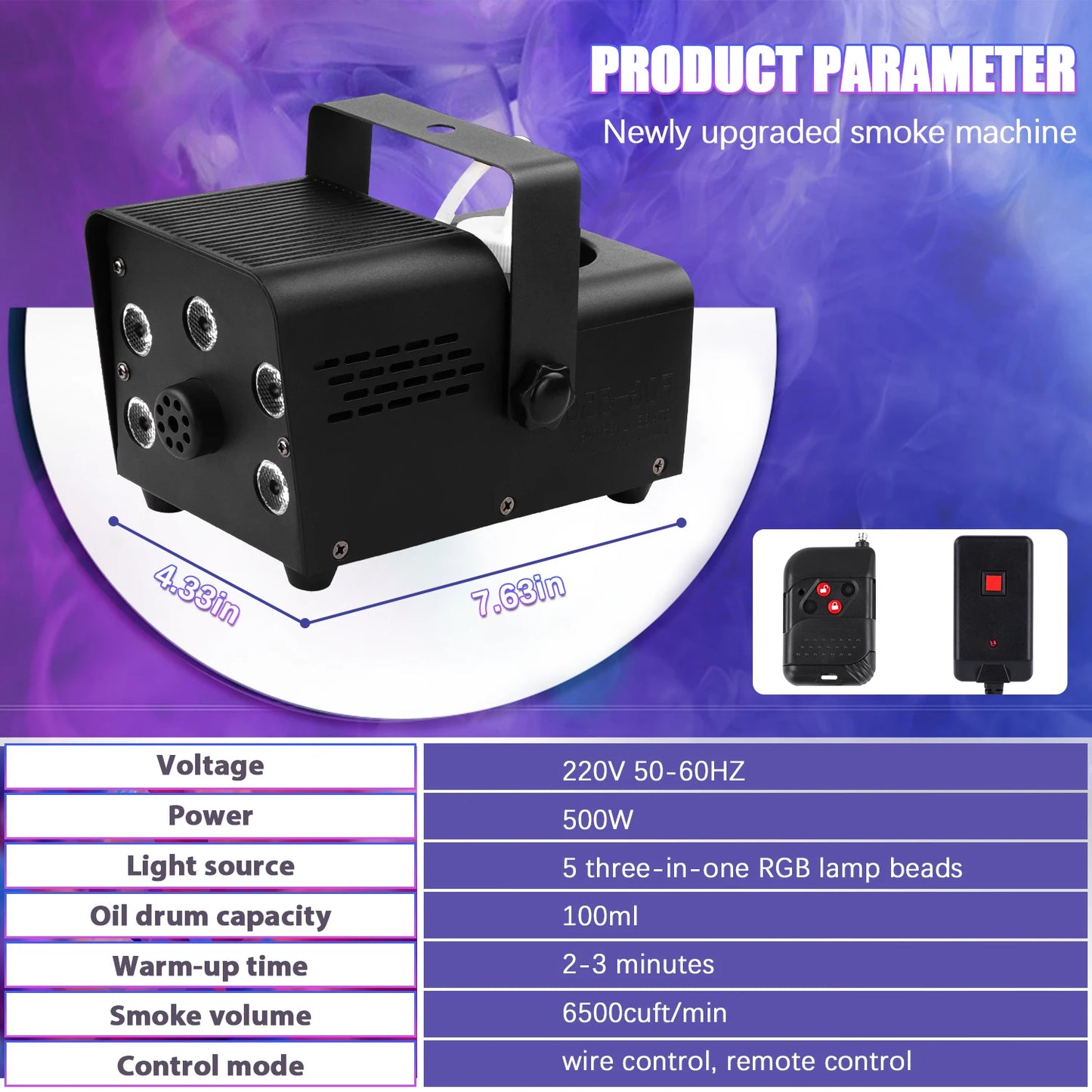 4 Piece Fog Machine Set with Colourful LED Stage Lighting
