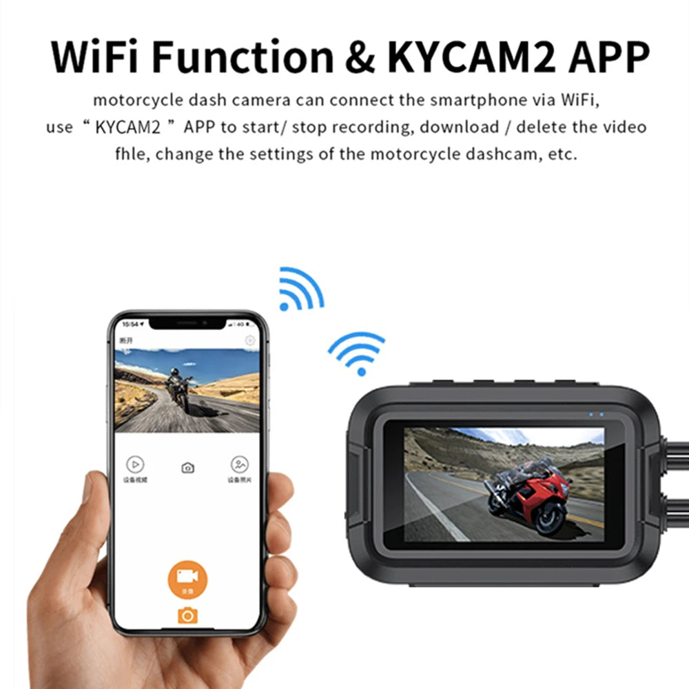 Front and Rear Motorcycle DVR Recorder with WiFi