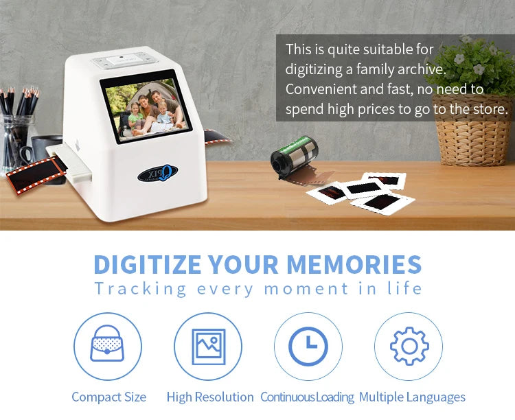 White Portable Film Scanner 16GB SD Card LCD Display