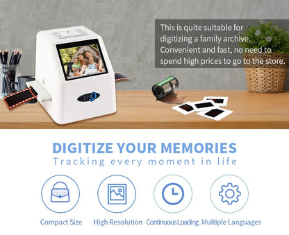 White Portable Film Scanner 16GB SD Card LCD Display