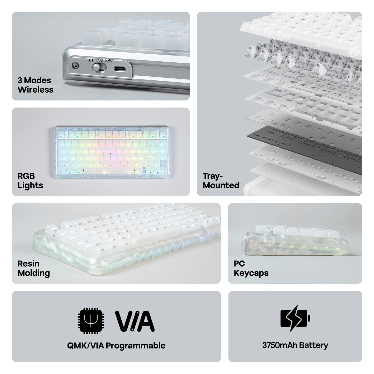75% Wireless Mechanical Keyboard RGB Hot Swap QMK VIA