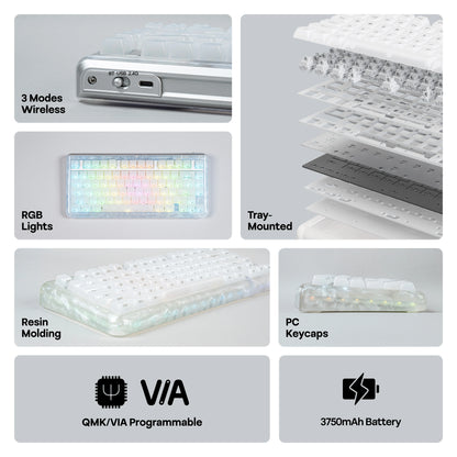 75% Wireless Mechanical Keyboard RGB Hot Swap QMK VIA