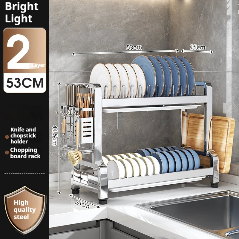 53cm Heavy Duty 2 Tier Kitchen Dish Drainer Rack