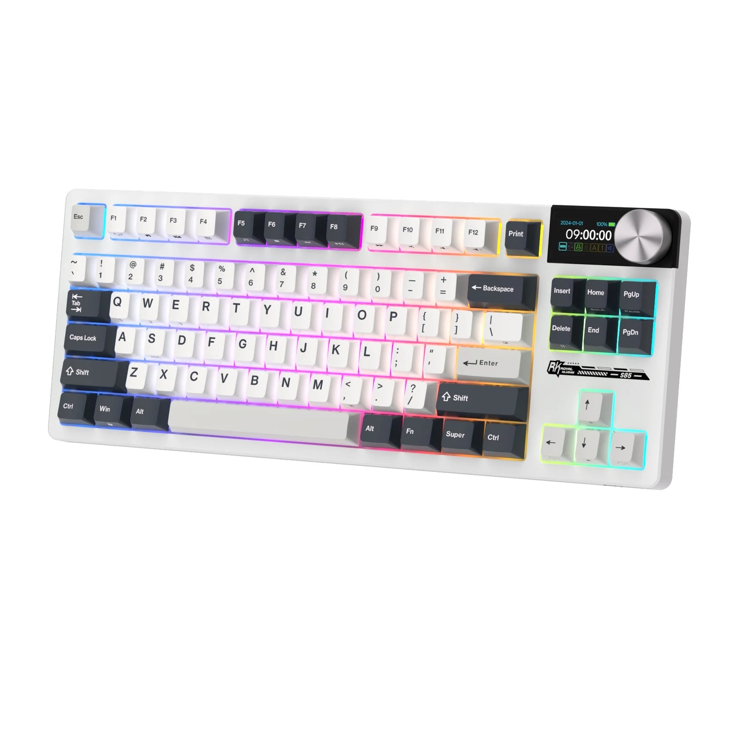 Compact 85-Key Wireless RGB Keyboard TFT Display White