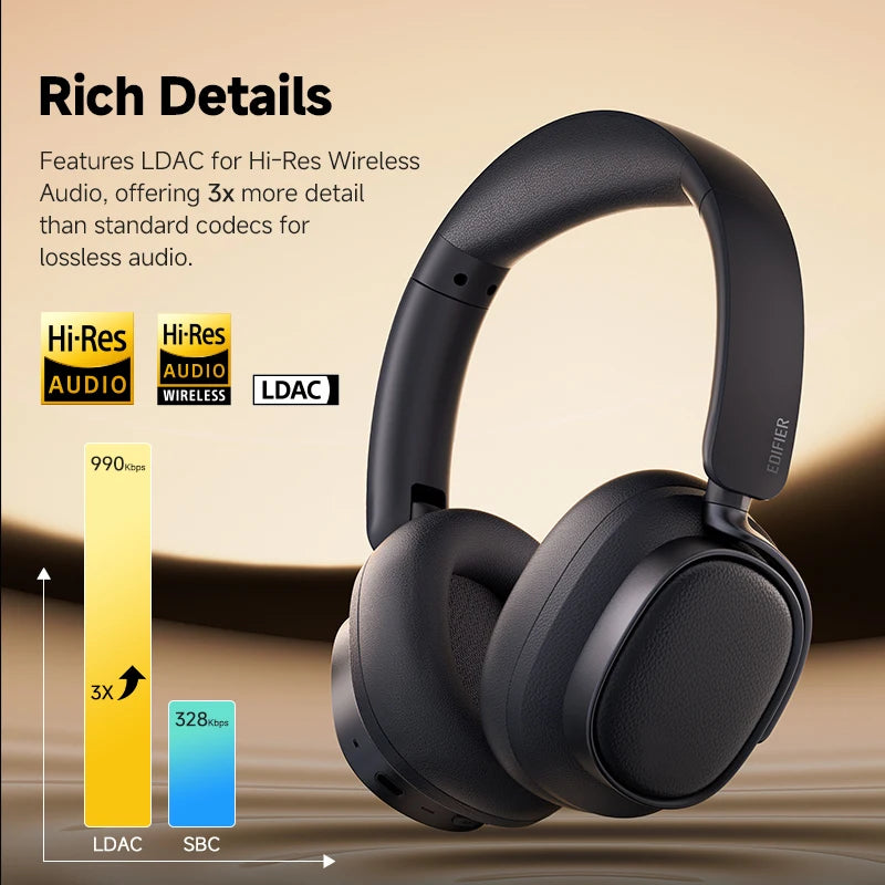 Edifier ES850NB Wireless Over Ear ANC Headphones 92 Hour Battery Black