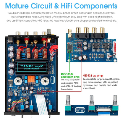 HiFi Valve Amplifier 160W Bluetooth Stereo Amp for Turntables