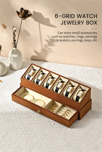 6-Slot Double-Layer Watch Display Box Gray