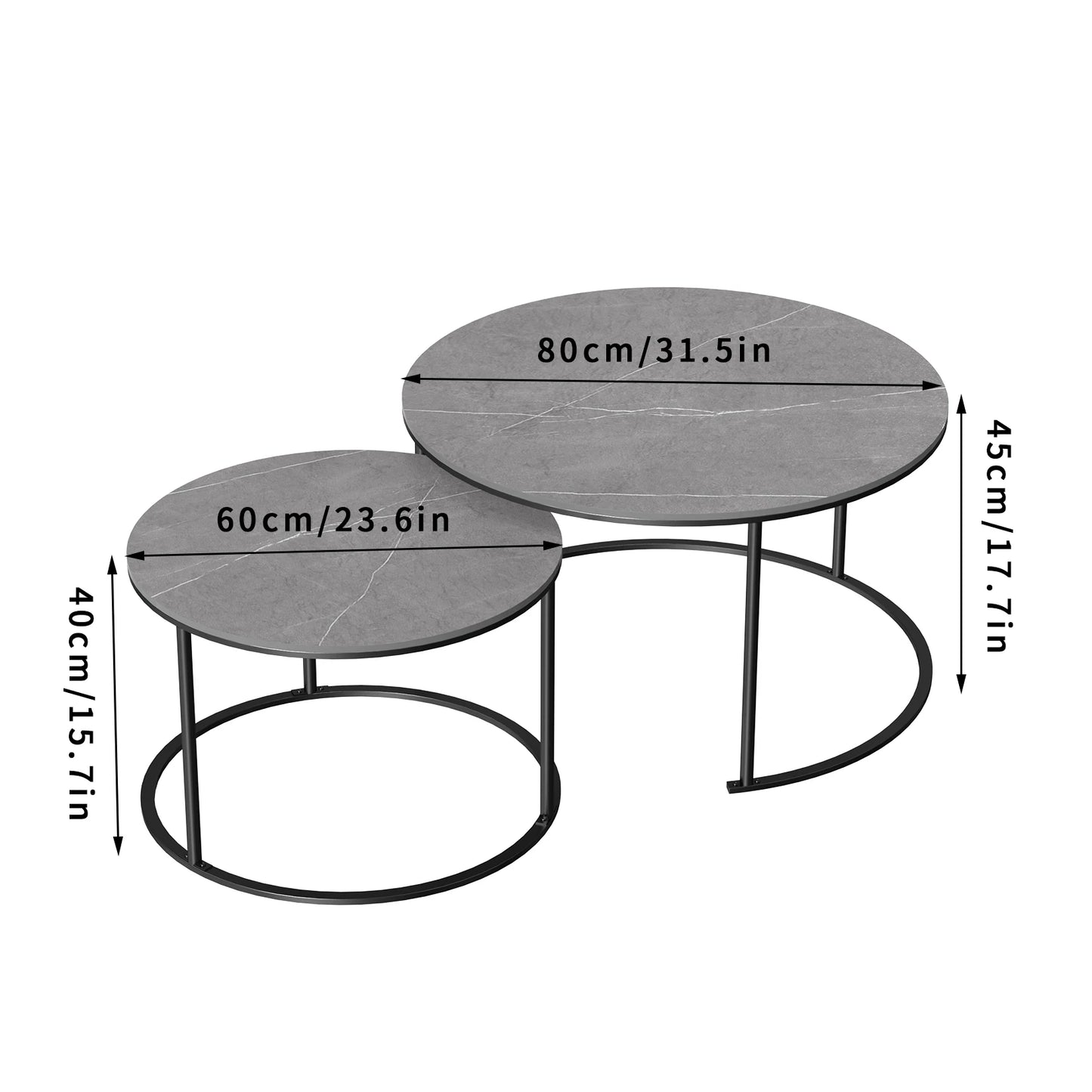 2-in-1 Round Marble Side Table Set Metal Frame Design