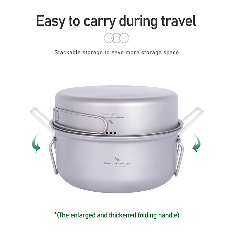 Ultralight Titanium Camping Cookware Set Pot Fry Pan