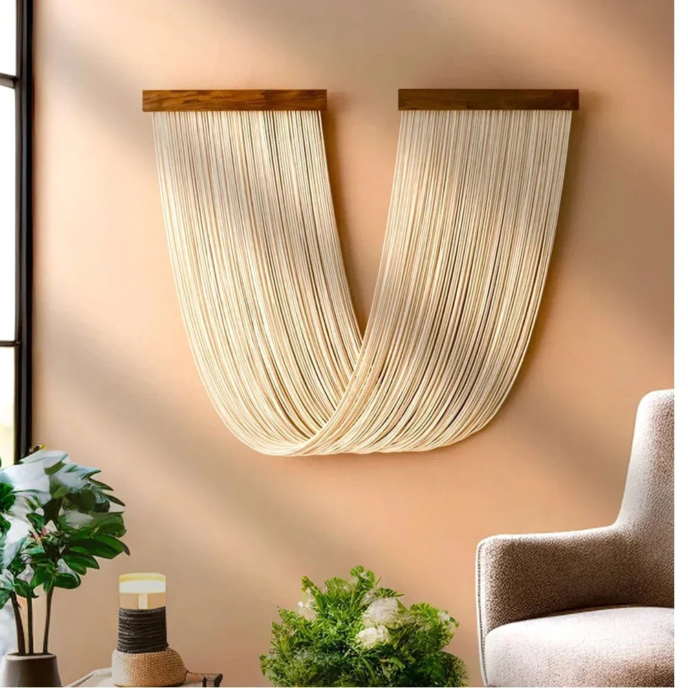 Green Boho Tassel Wall Tapestry Hand Woven Curtain Decor