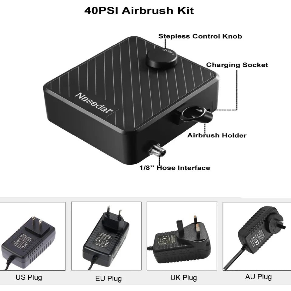 Portable Airbrush Compressor Kit with 3 Nozzles for Art & Cake