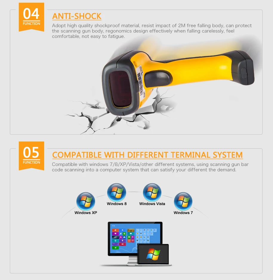 Wireless Bluetooth 2D Barcode Scanner Portable USB Reader