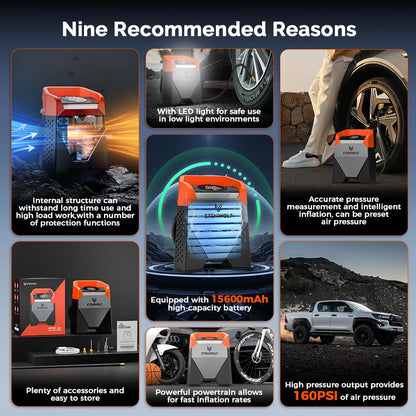 Heavy Duty 160PSI Portable Tyre Inflator 15600mAh