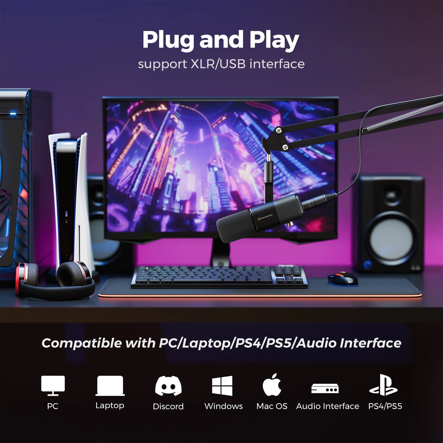 Streaming Podcast Recording Microphone with Boom Arm