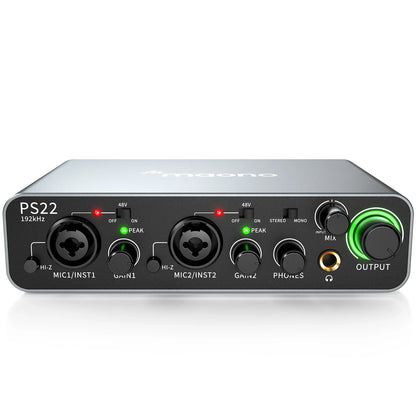 Black USB Audio Interface 24bit 192kHz with Pro Mic Preamp