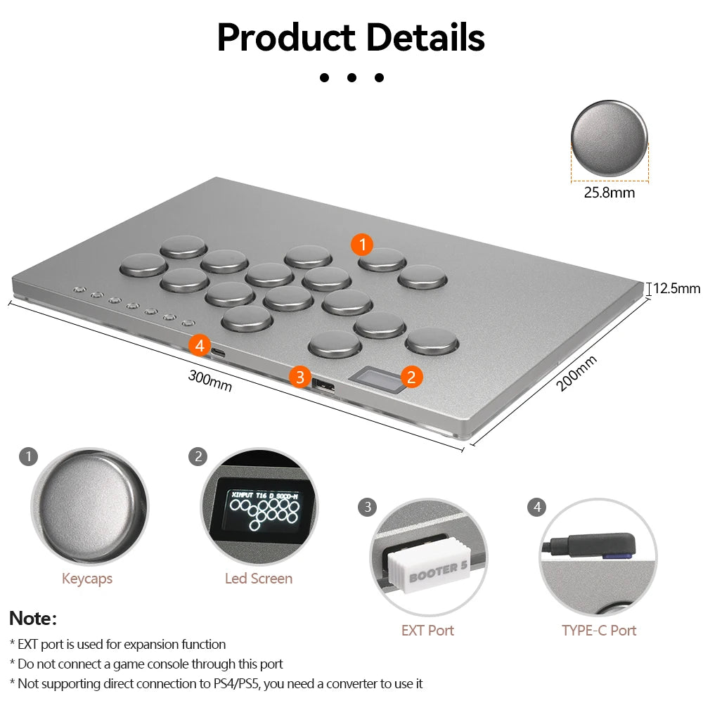 Aluminium Alloy Hitbox Leverless Arcade Controller for PC and PS5