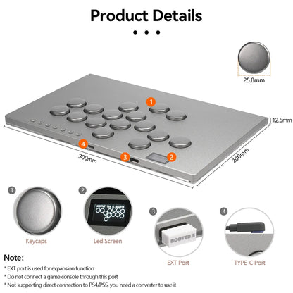 Aluminium Alloy Hitbox Leverless Arcade Controller for PC and PS5