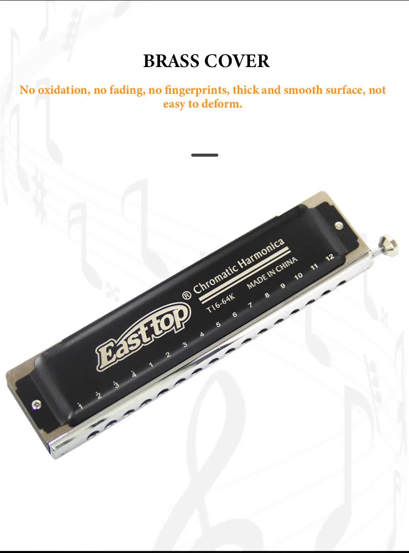 Professional 16-Hole Chromatic Harmonica 64 Tones C Key