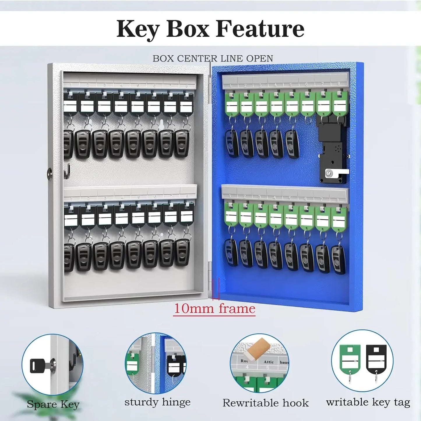WiFi-Enabled 32-Key Wall Mounted Lock Box Blue