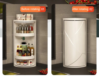 3 Tier Grey Rotating Corner Shelf Kitchen Spice Organizer