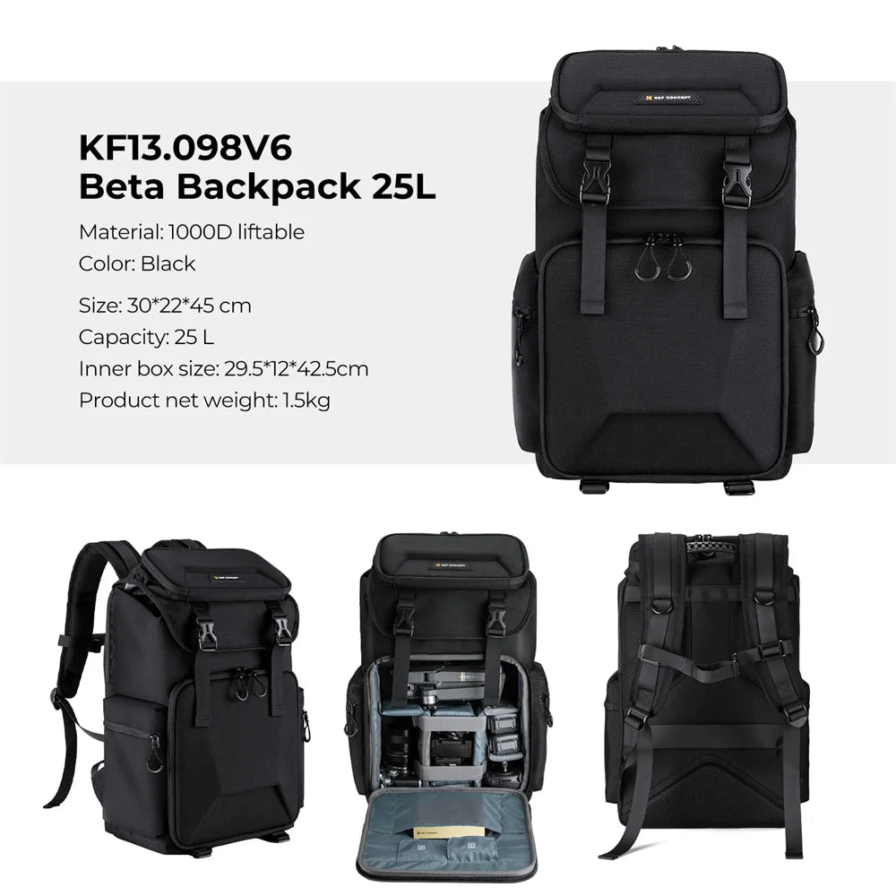 25L Black Camera and Laptop Backpack for DSLR and Mirrorless