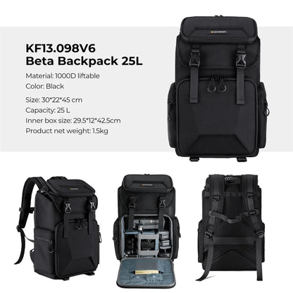25L Black Camera and Laptop Backpack for DSLR and Mirrorless