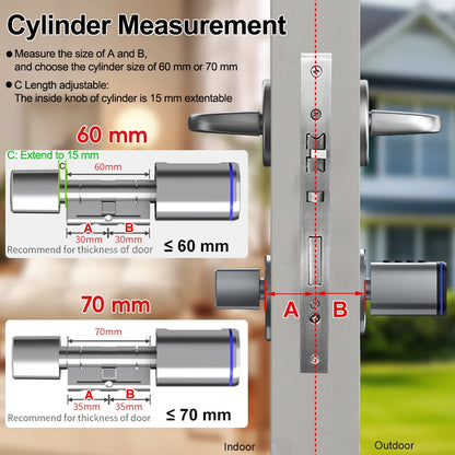 Smart Electronic Door Lock Cylinder with Fingerprint and App Unlock