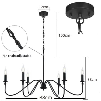Industrial Style 6 Lamp Black Chandelier for Living Room