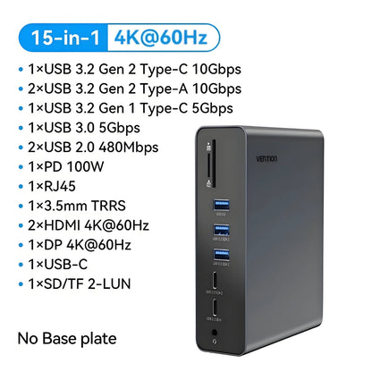 15in1 USB-C Docking Station 4K Triple Display Hub