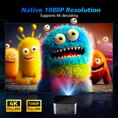 1080P Smart Projector WiFi 6 Bluetooth Home Cinema