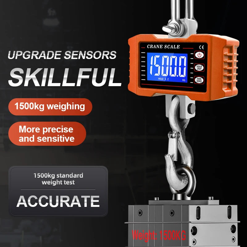1500kg Industrial Digital Hanging Scale with Auto Lock Hook