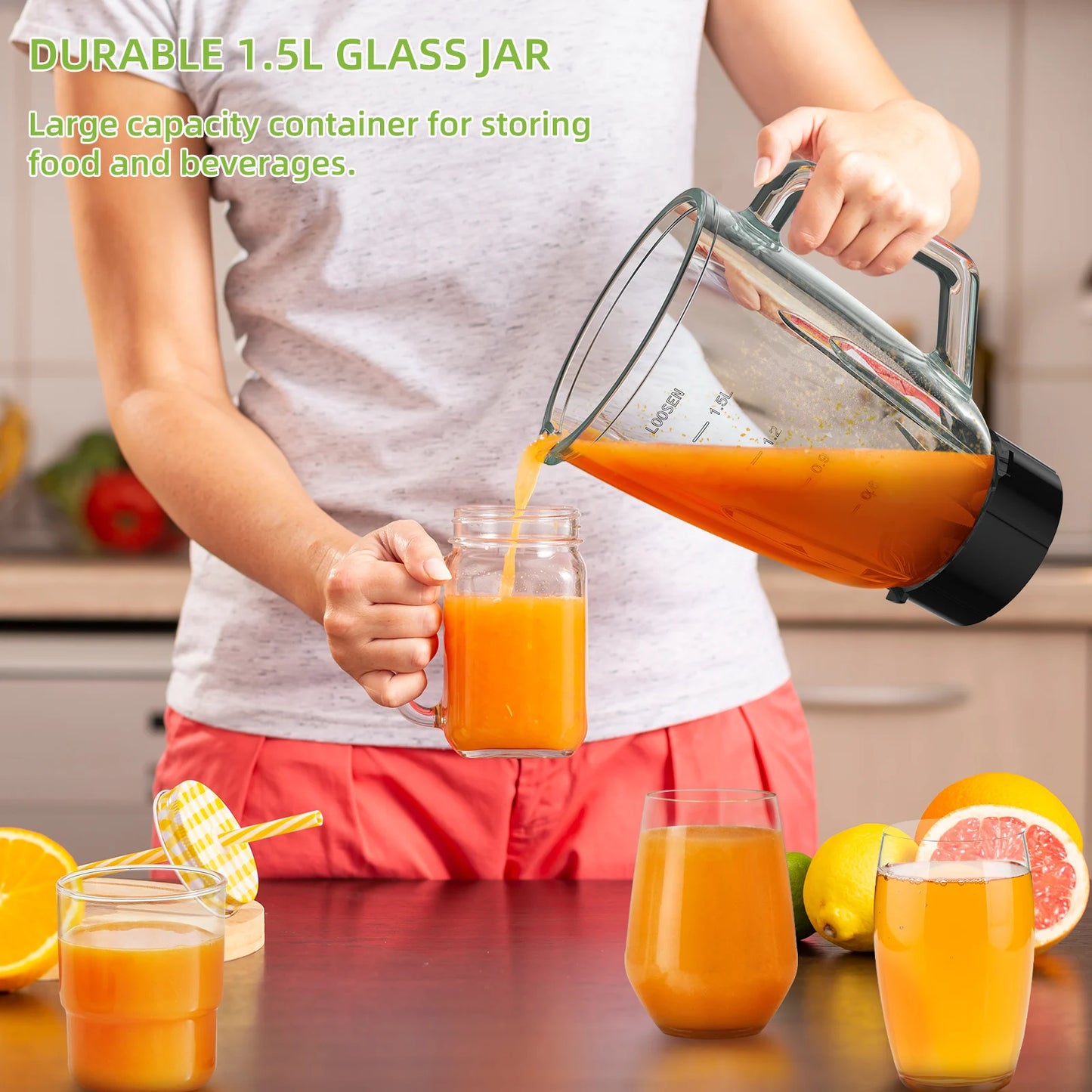1300W Smoothie Blender 1.5L Glass Jar Frozen Fruit